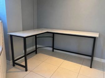 L-Shaped Desk with Marble-Top Surface