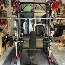 Smith Machine 200 | Adjustable Bench | 245lb Cast Iron Olympic Weights | 7ft Olympic Bar | Fitness | Gym Equipment | FREE DELIVERY 🚚 