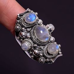 Sterling silver rainbow moonstone ring