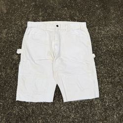 White dickies double knee cutoff carpenter shorts with button fly and zip size 36 #skater #summer
