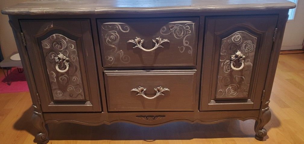 Small Antique Chest, Table And Mirror $40