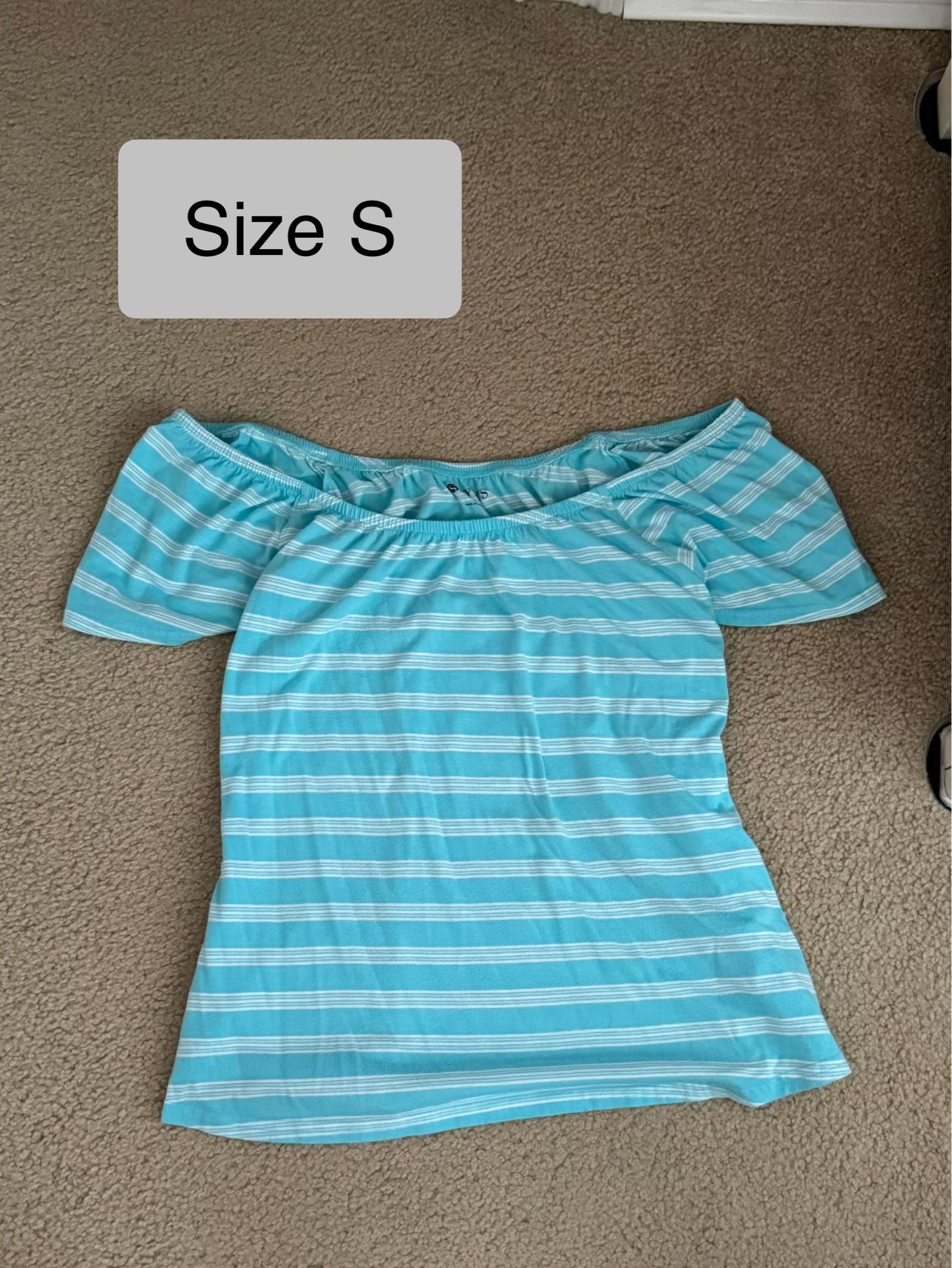 Cute Off the Shoulder Blue/White Striped Top Size S $2