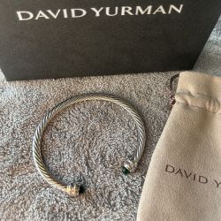 David Yurman In Sterling Silver With Blue Topaz And 14k Yellow Gold Bracelet 