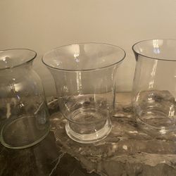 3 Heavy Glass Candle Holders Or Display Jars 