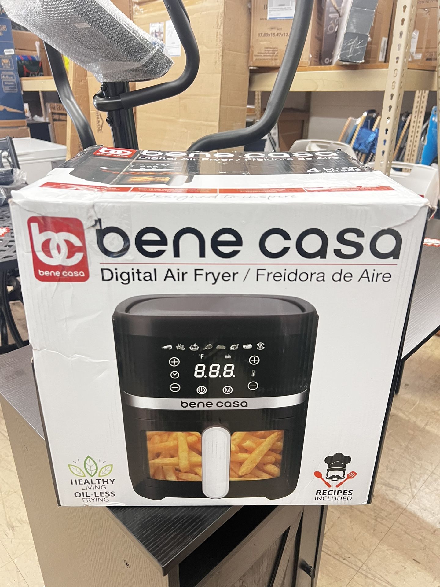 AIR FRYER WITH WINDOW 4Qt Air Fryer, Nonstick Basket with Crisper Plate, Black, New in Box
