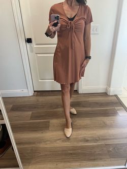BP from Nordstrom Rust Ribbed Mini Dress with Tie Front Size L