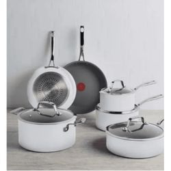 T-fal Excellence Ceramic Non-Stick Cookware Set, 10-Piece - White=Q5-28