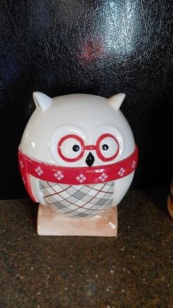 Winter owl cookie jar