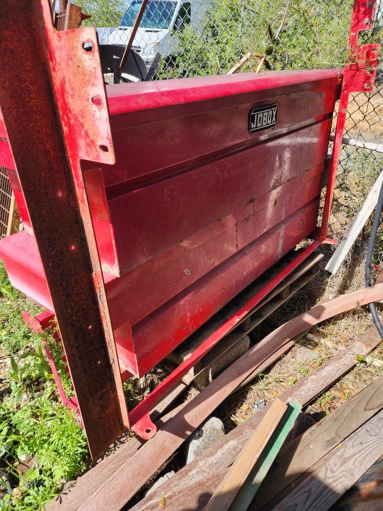 Two Red Tool Boxes, One Headache Rack, One Heavy Duty Bed Insert