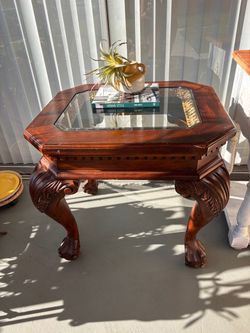 Chippendale Style Clipped Corner Side Table with Inset Beveled Glass Top