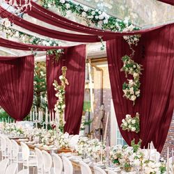 FUHSY Ceiling Drapes Wedding Arch Draping Fabric Chiffon Fabric Drapery Burgundy Chiffon Curtains For Backdrop 5FTx20FT 2 Panels Arch Decorations For 