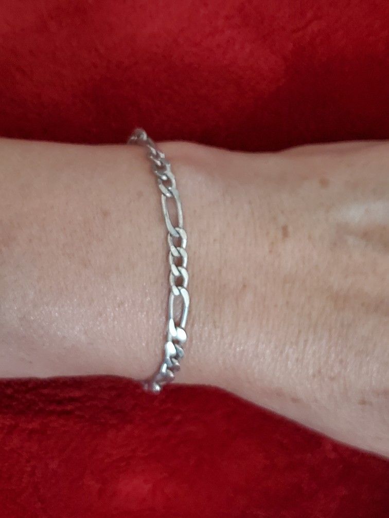 Vintage SU 925 Sterling Silver Chain Bracelet Made In Italy 7".