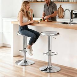 #2345G- CAROLMADE Bar Stools Set of 2, Adjustable Metal Bar stools Swivel Counter Height Stool Backless Barstools for Kitchen Island Pub, Chrome