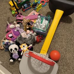 basketball hoop scooter soft toys cars books bowling