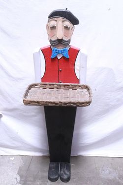 maître D’ Painted Carved Wood Statue Artist Signed