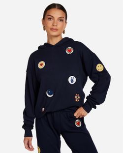 Navy Hoodie with Embroidered Patches