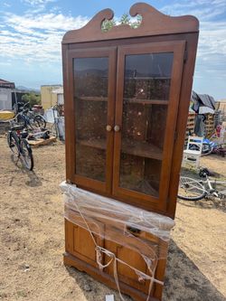 Vintage Wood China Cabinet Hutch