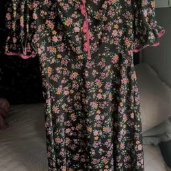 Black Dress With Pink & Orange Flowers Small