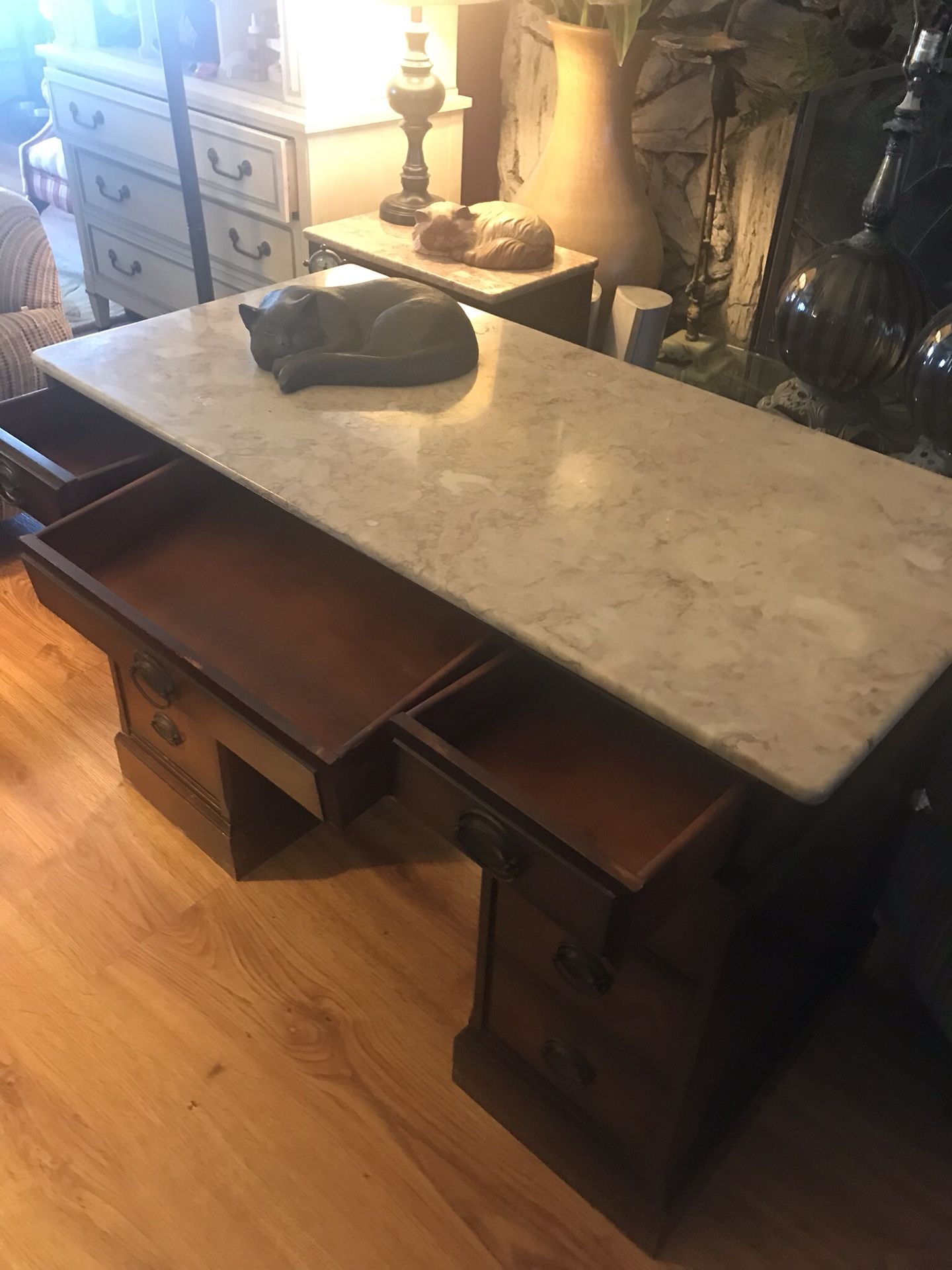Antique Marble Top Desk and Table