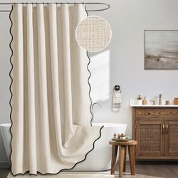 MIULEE Extra Long Linen Shower Curtain Cream Beige 72"X96"