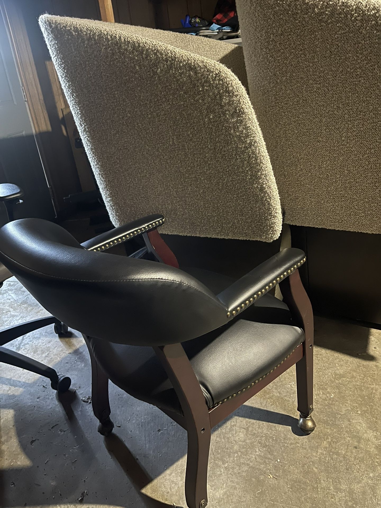Vintage Type Black Leather Wood 5 Chairs Available