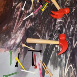Mini hammers and colorful golf tees lot