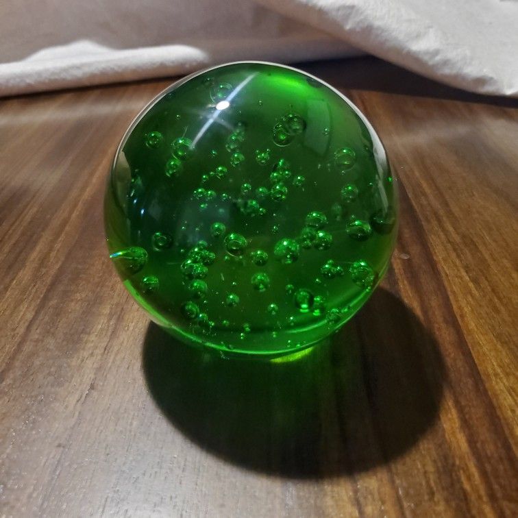 Emerald Green Glass Paperweight 3.5" Tall