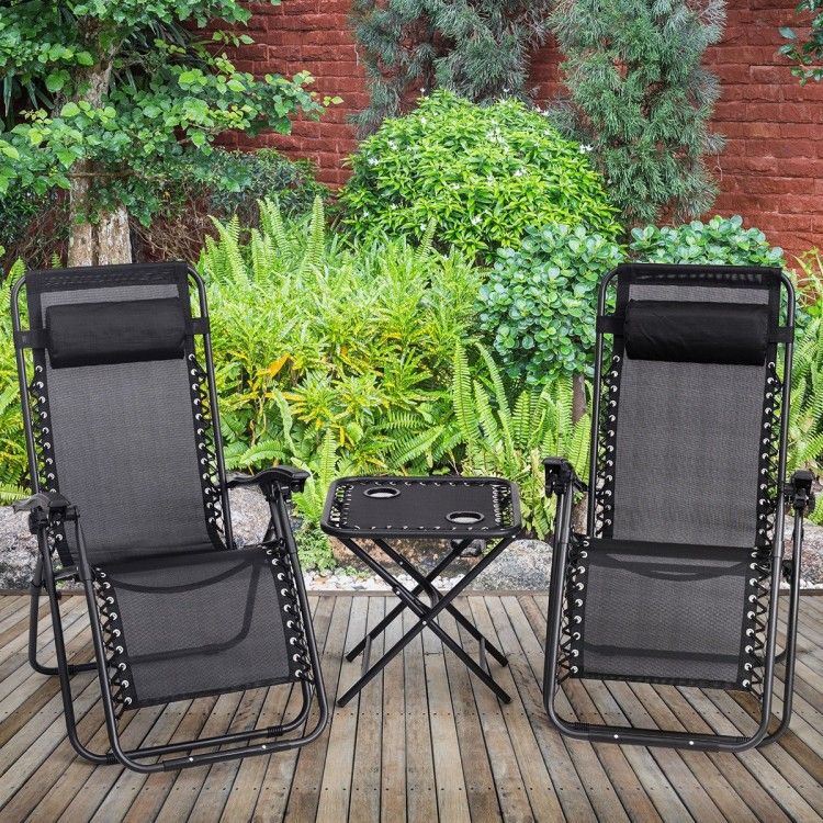 NEW Reclining Lounge Table Chair Black Outdoor Home Decor