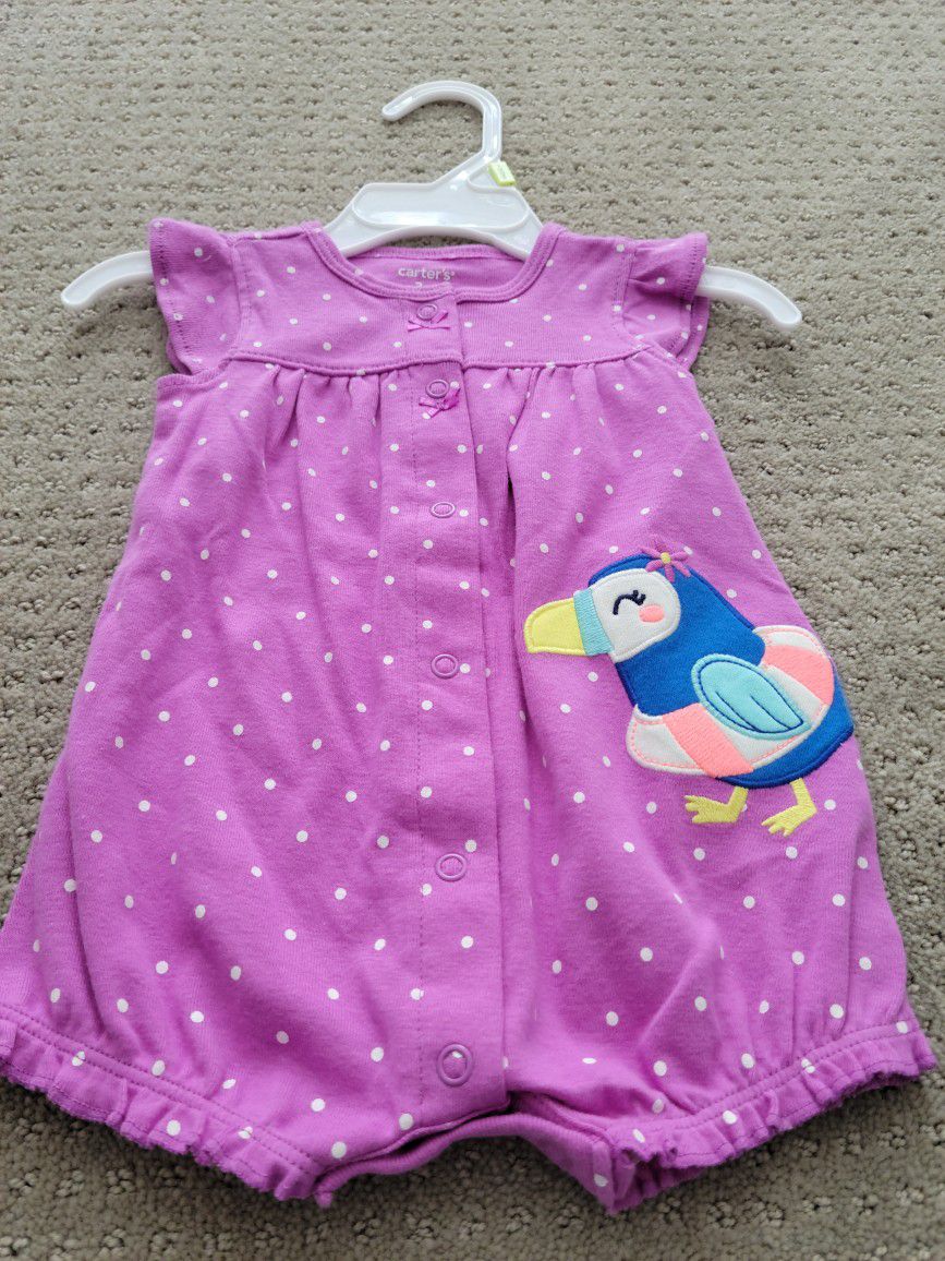 New With Tags - Carters 3 Month Baby Girl Purple Bubble short Romper / Onsie
