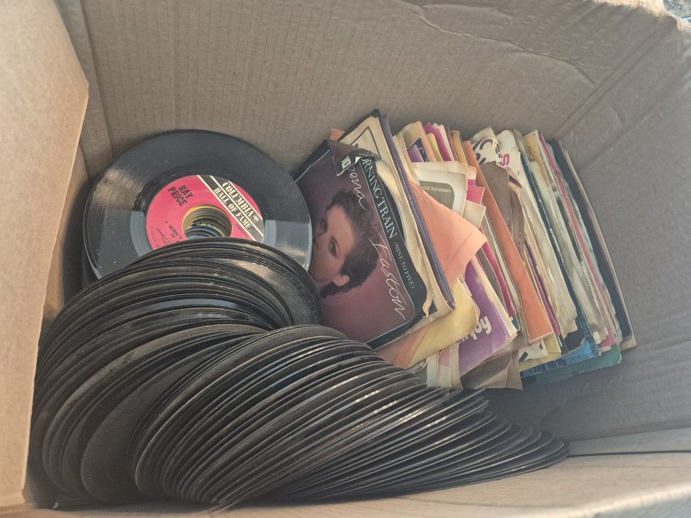 Box Of 45s. 1960s And 1970s Era