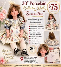 30" Porcelain Collector Doll "Samantha" – Excellent Condition