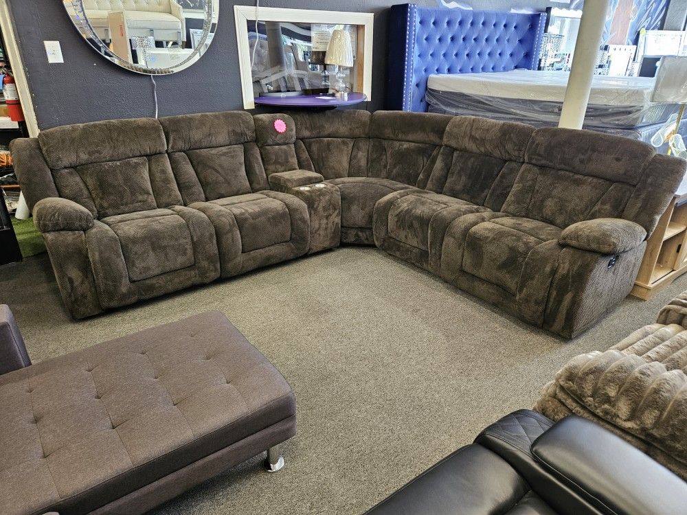 Brand New Sectional Microfiber Plush Brown With 3 Recliners $849