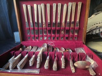 Vintage 1938 Prestige Plate "Grenoble" Silverplate Flatware Set w/ Chest & History Brochure - 50+ Pcs
