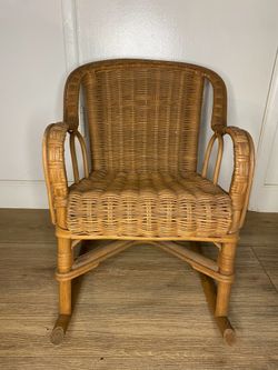 vintage mid-century children's rattan and wicker rocking chair