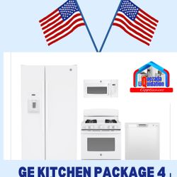 Kitchen Package GE 4 Pieces/ Refrigerator Side by Side, Stove, Dishwasher & Microwave over the range