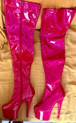 Pleaser Red Patent Thigh-High Platform Boots size 10