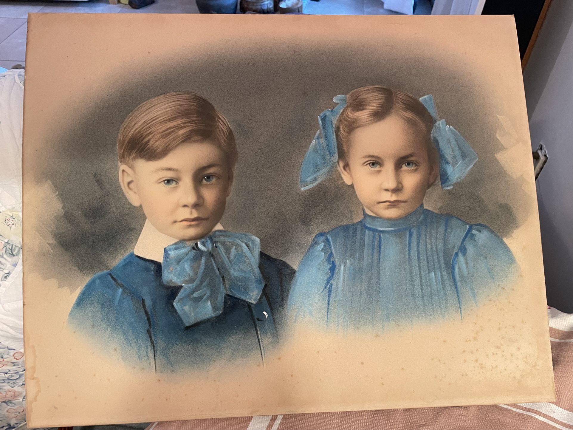 Vintage Chalk pic of Boy and Girl