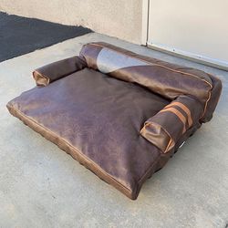 New in Box $45 Medium Dog Sofa Bed with Backrest Faux Leather Pet Couch Armrest, 30x24” Brown Color