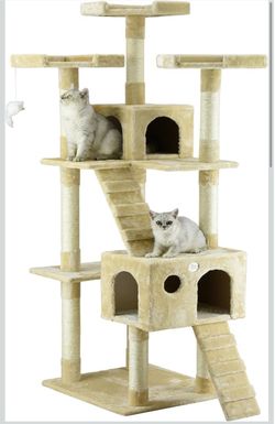 Go Pet Club 72" Tall Cat Tree Tower with Cat Condos - Large Cat Tree - Cat Tower for Indoor Cats - Play Scratch Hide Climb Activity Furniture with Toy