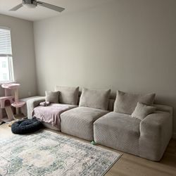 4pc Limikio 120” Beige Modular Sofa With Ottoman