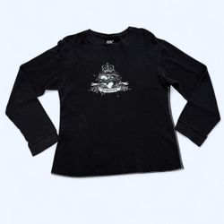 Hybrid Tees Medium Black Waffle Thermal Y2K Long Sleeve Shirt Crown Forgiven Top