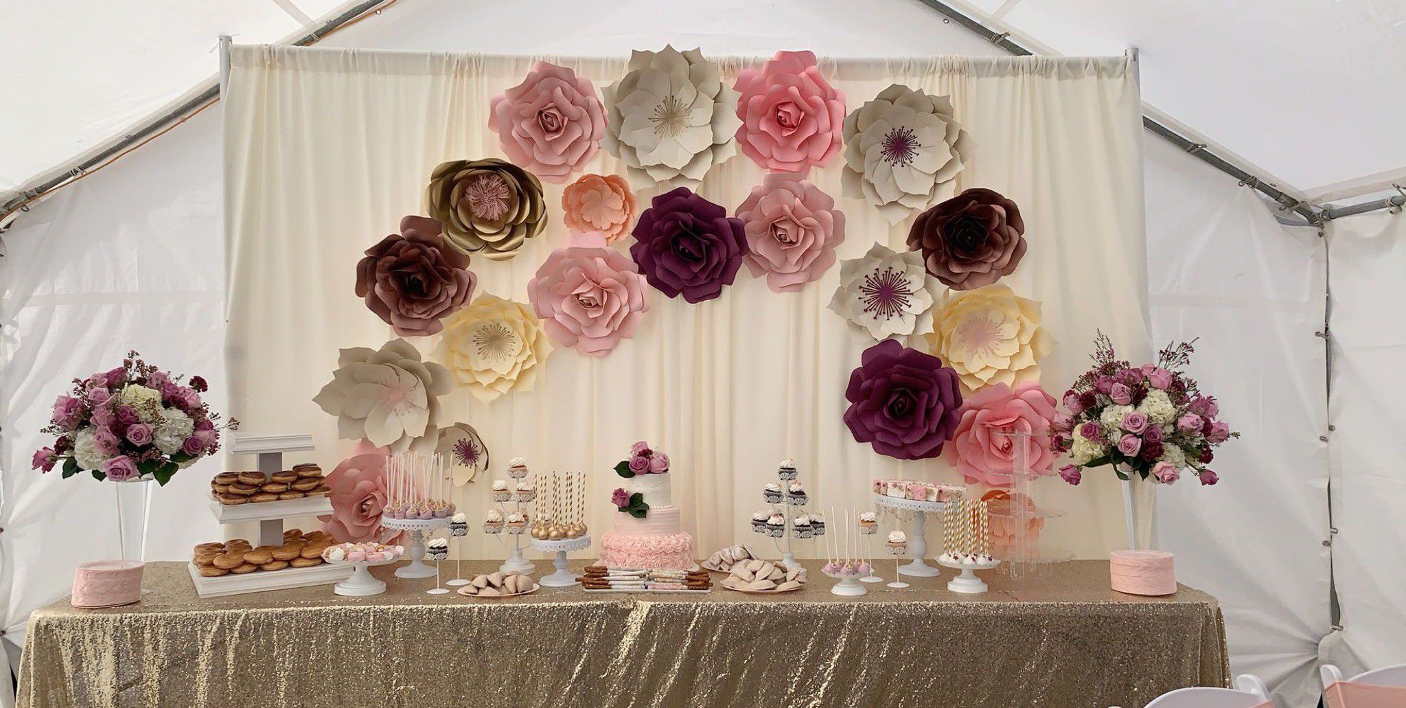 Paper flowers /cake table set up