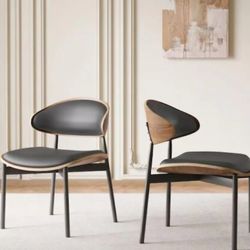 THE RIGHT PATH 2 Piece Set, Modern Faux Leather Dining Chair with Black Metal Legs