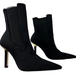 Good American High Kickstand Neoprene Bootie Stilettos (Size 9, Black)