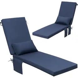 Crestlive Products - 2pc 80in Outdoor Water Resistant Chaise Lounge Chair Cushion with Ties Phone Pouch Lounge Cushion - Navy