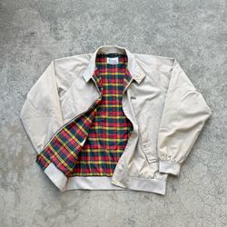 Vintage Distressed LACOSTE Flannel Lined Harrington Cream Jacket