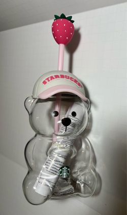 Starbucks Strawberry Bear Glass Tumbler - New