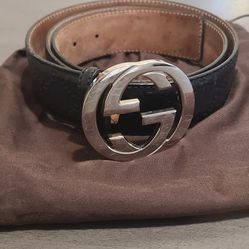Genuine Leather Black Gucci GG Supreme Mens Belt Size 34