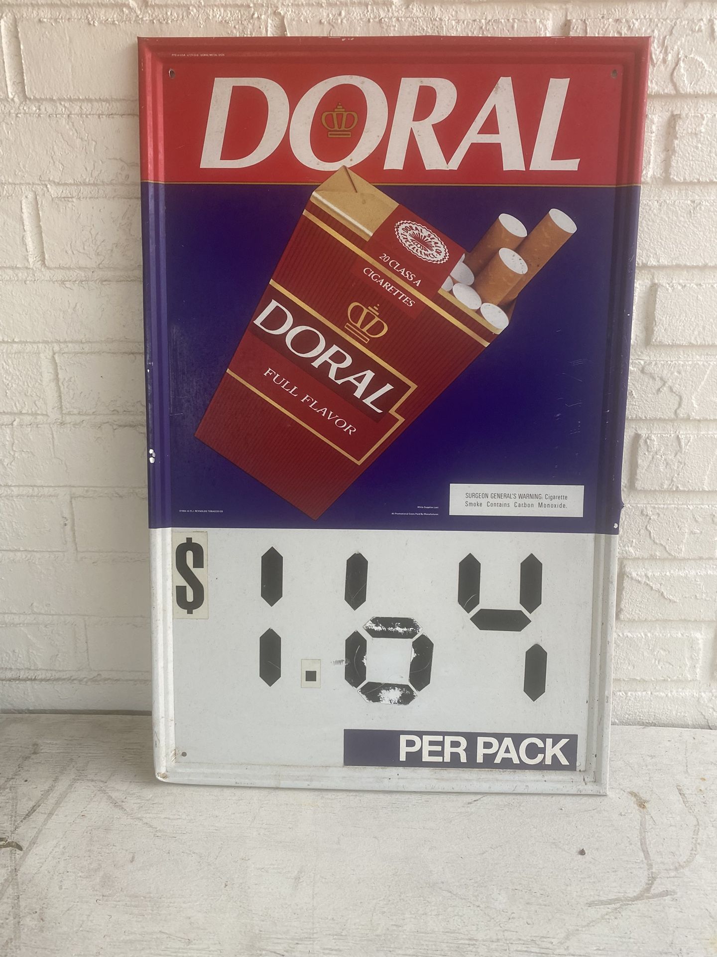 Vintage Doral Cigarette Price Sign. for Sale in Ruskin, FL