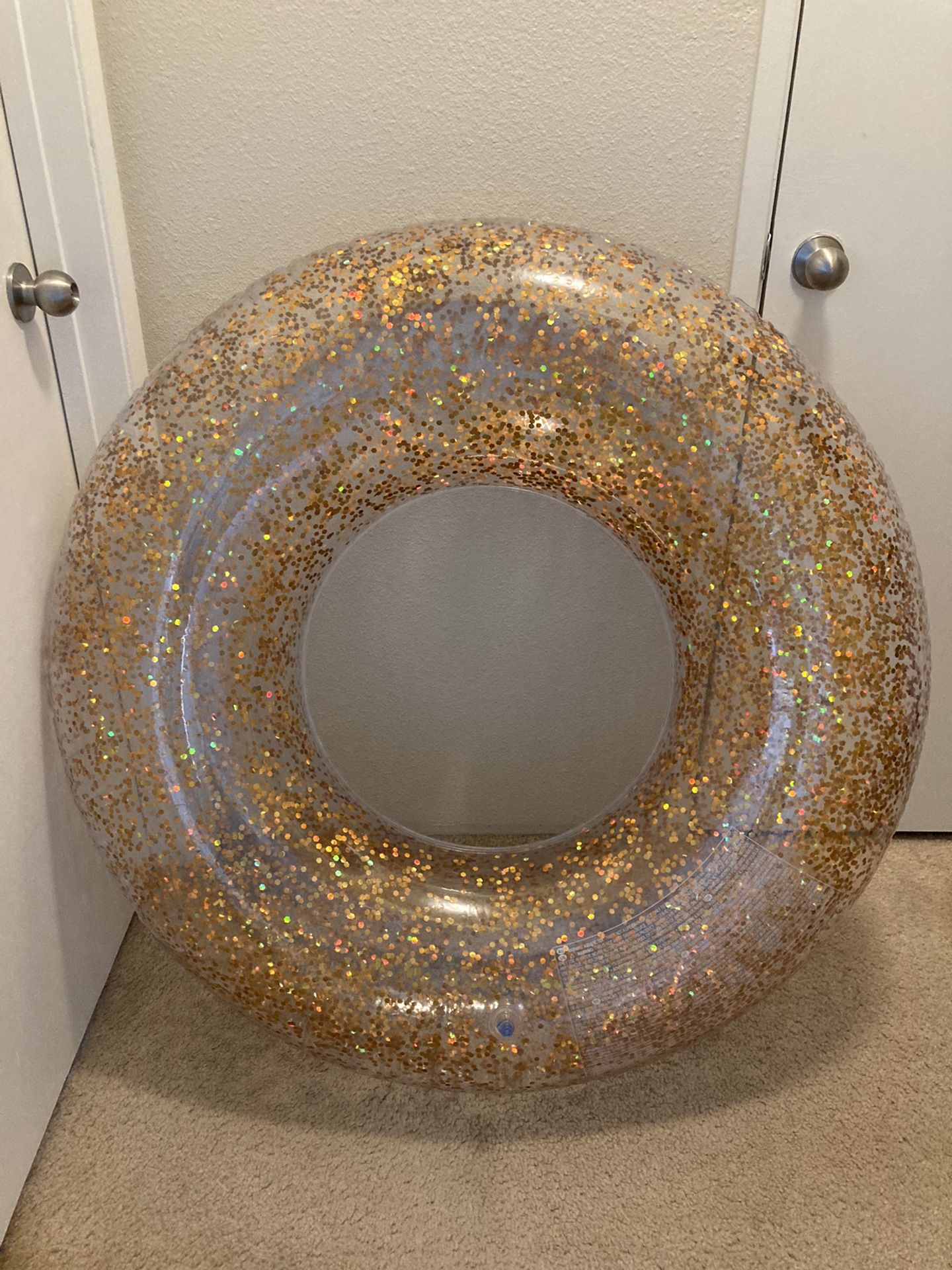 42” Gold Glitter Clear Transparent Inflatable Pool Float Tube Swim Ring Lounge Raft